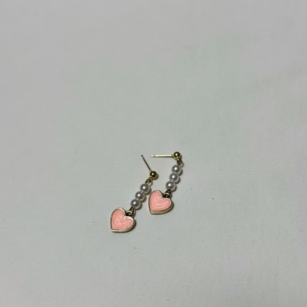 Gold and Pink Heart Drop Earrings